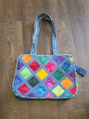 Multicolor Diamond Patchwork Tote Bag - Quilted Shoulder Tote